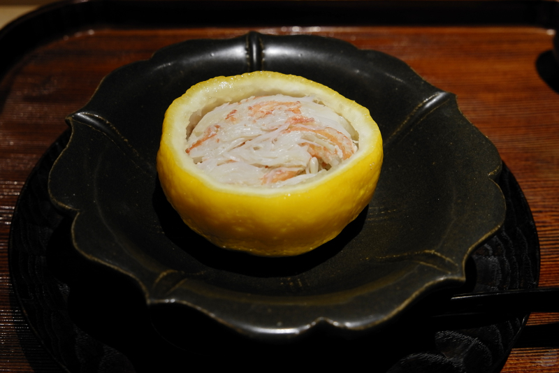 タラバ蟹、餅米の柚子碗